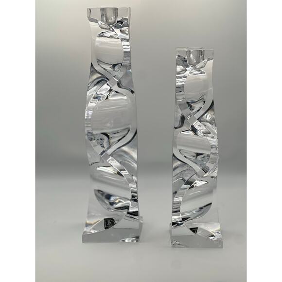 Mikasa Platinum Prism Crystal Candle Holders Pair 12” & 9.5” Modern Decor - Picture 6 of 12